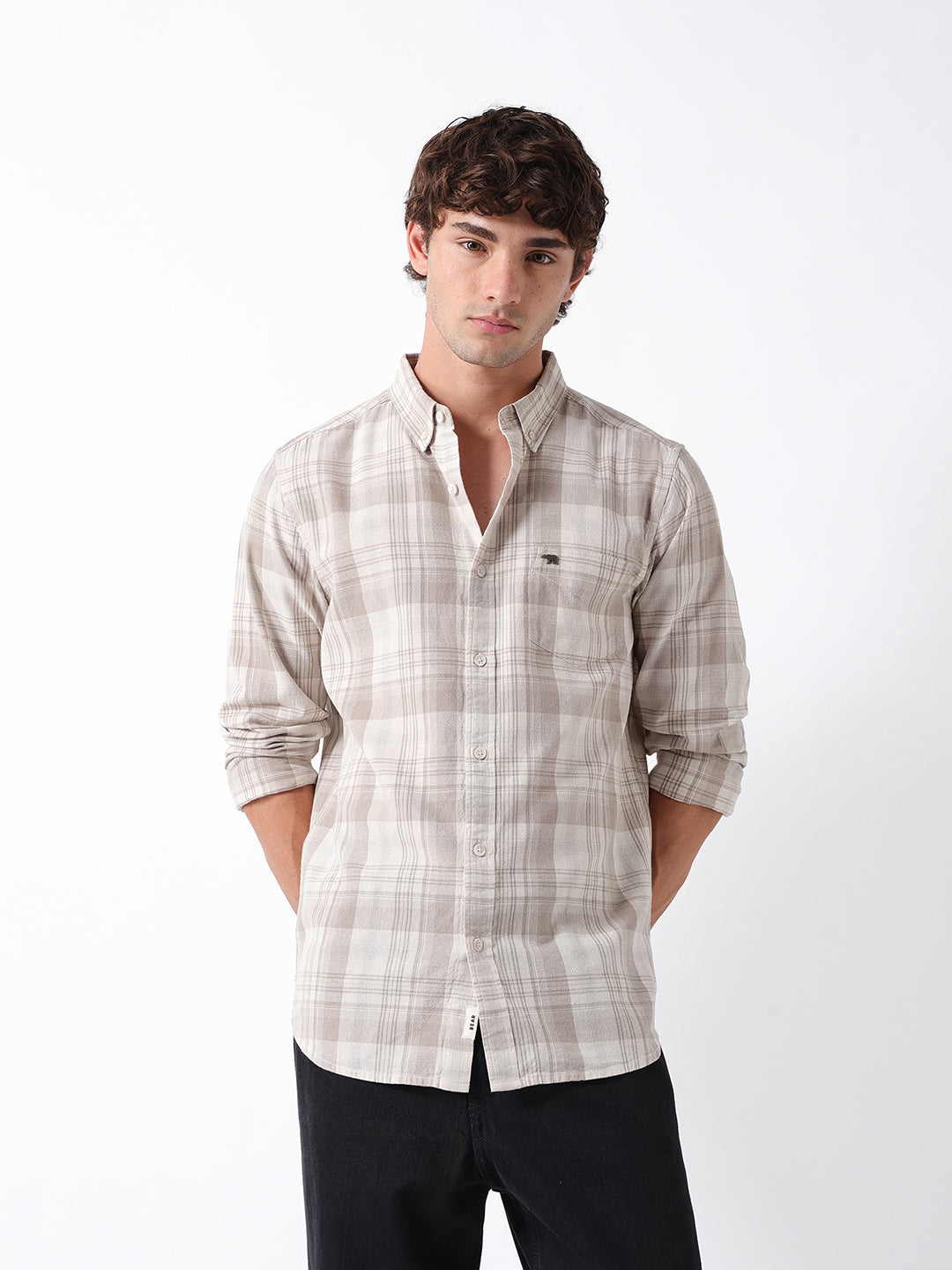 Men Beige Checked Shirt