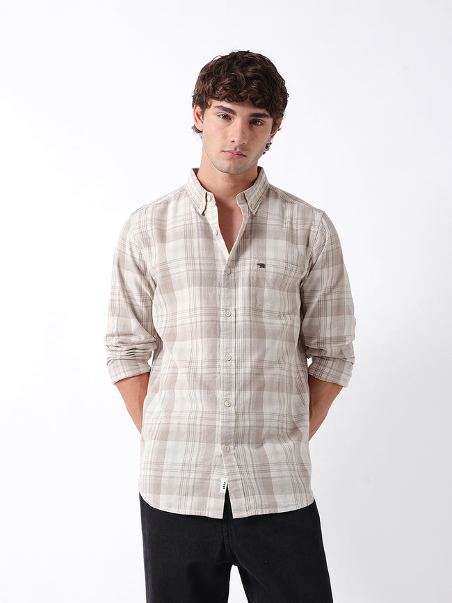 Men Beige Checked Shirt