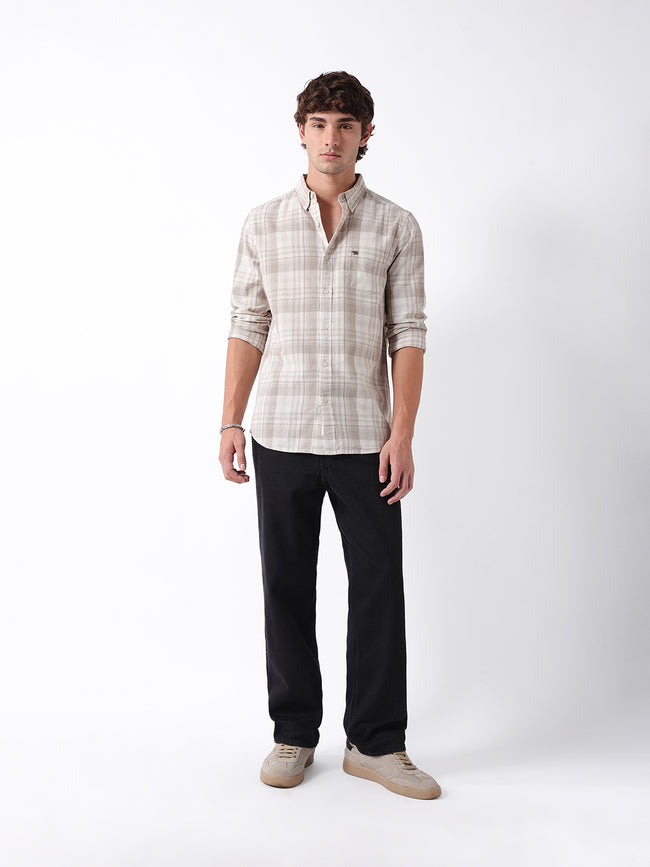 Men Beige Checked Shirt