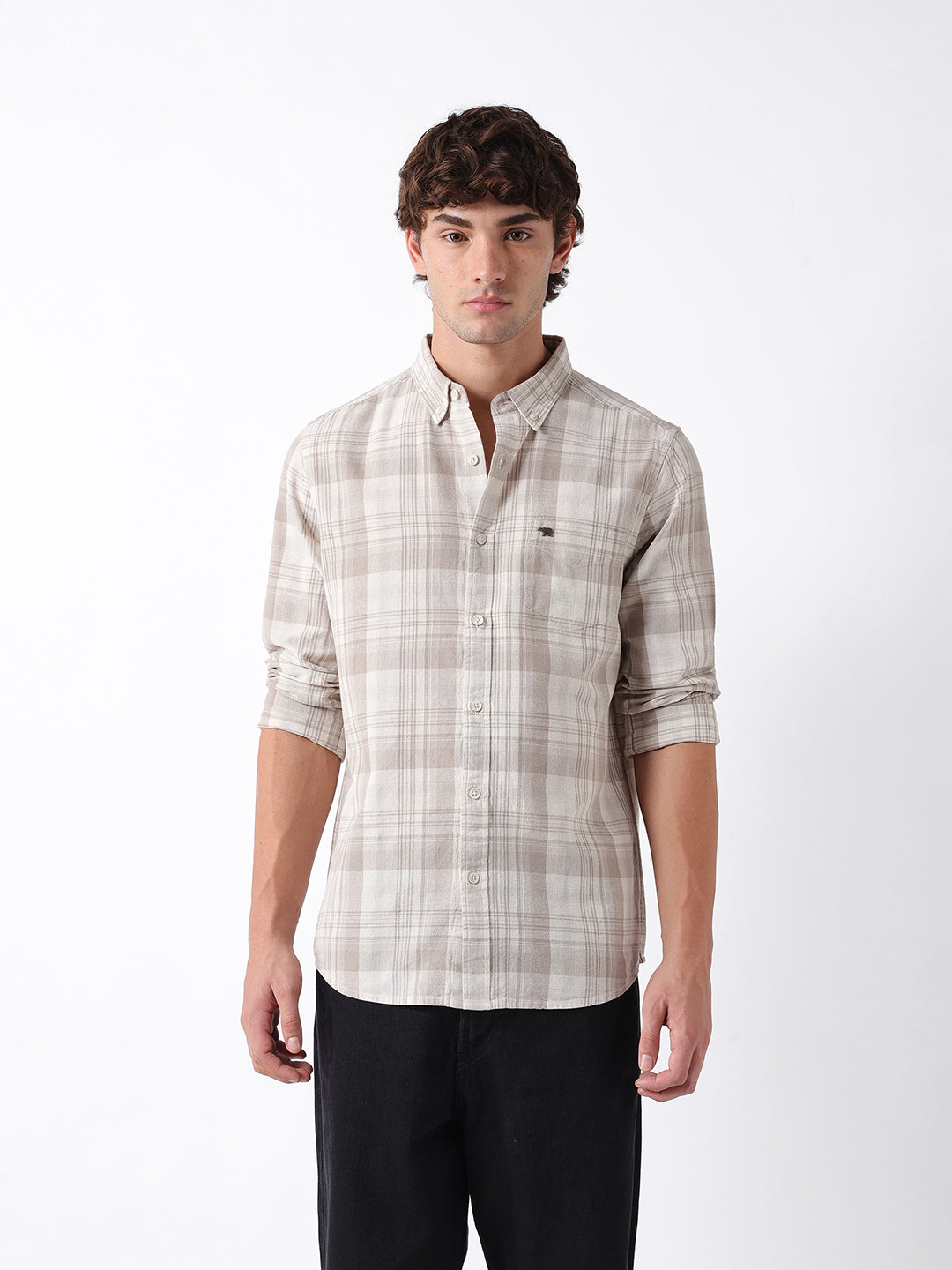 Men Beige Checked Shirt