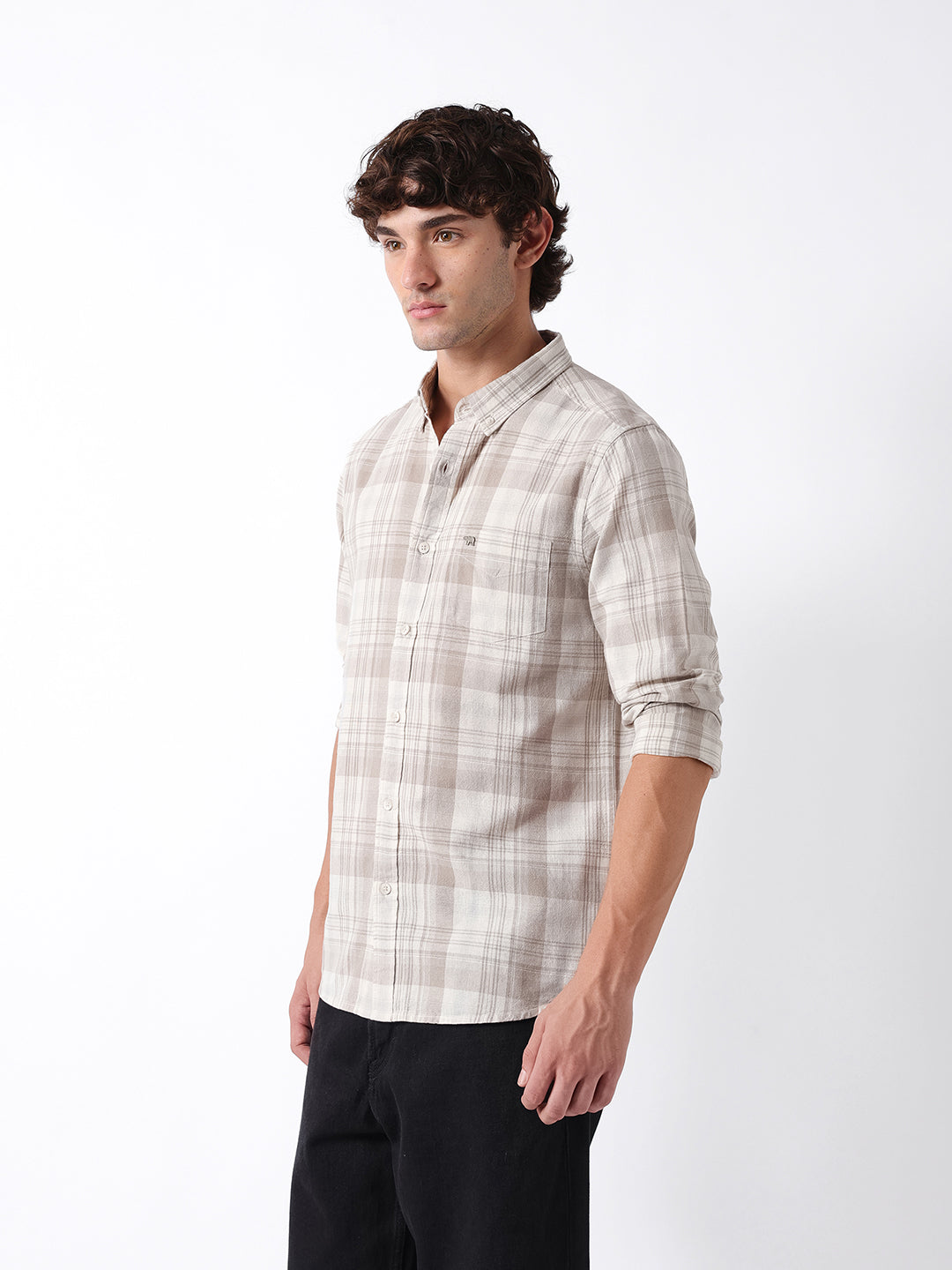 Men Beige Checked Shirt