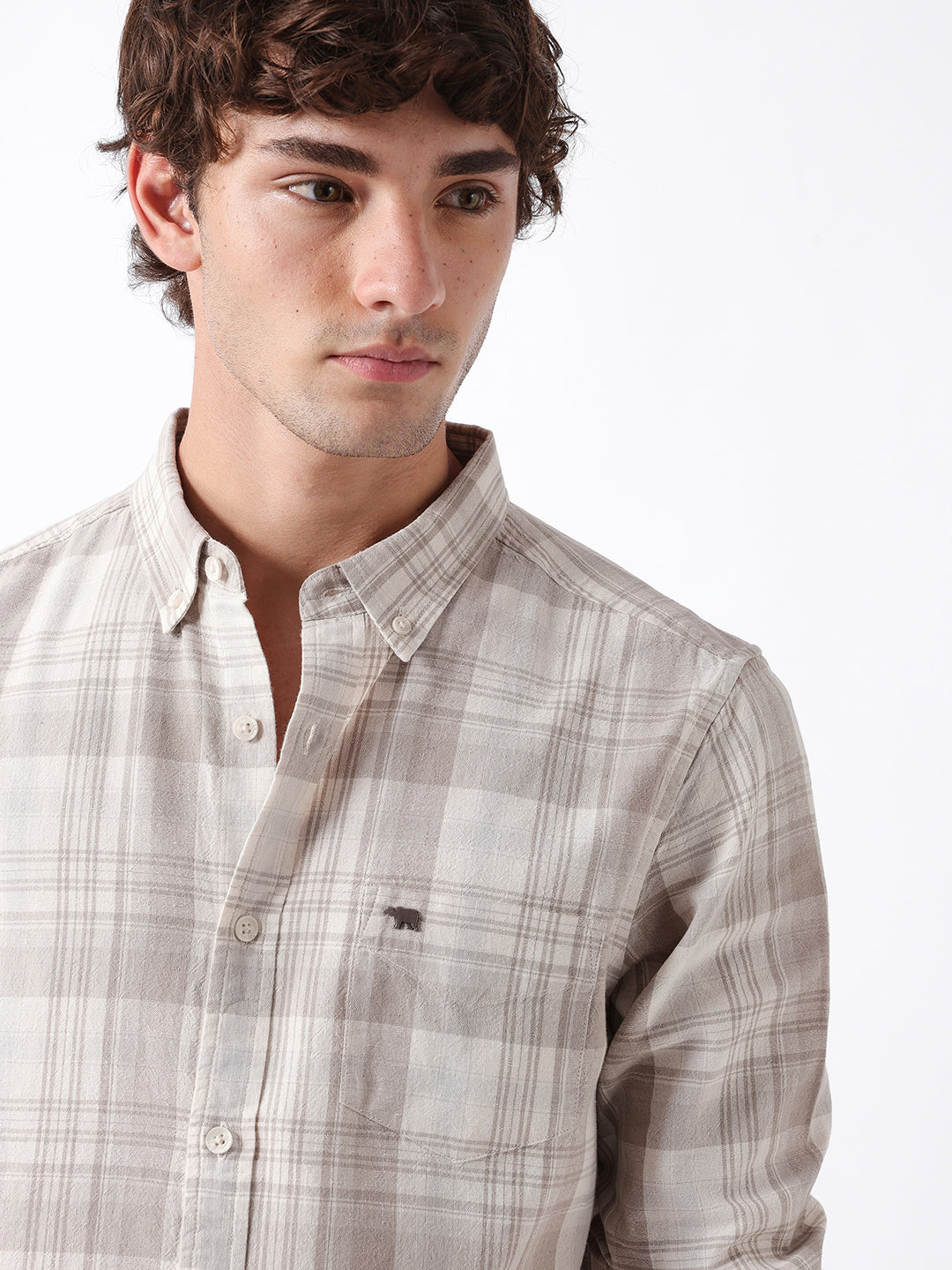 Men Beige Checked Shirt