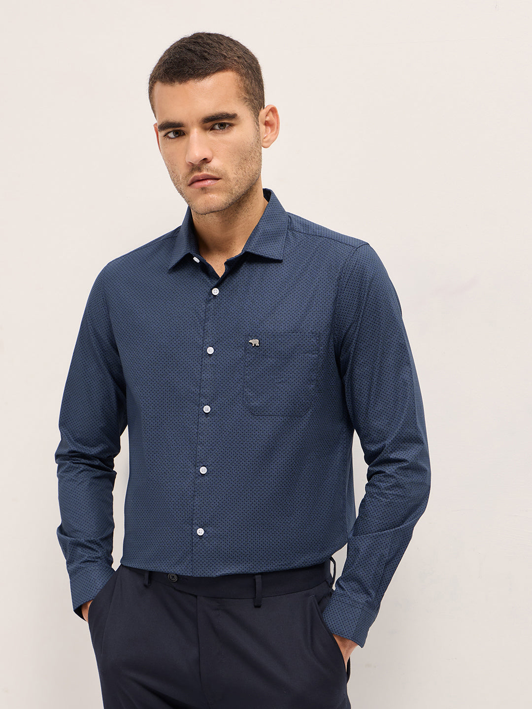 Men Dark Blue Geometric Printed Tailored Fit Formal Shirt