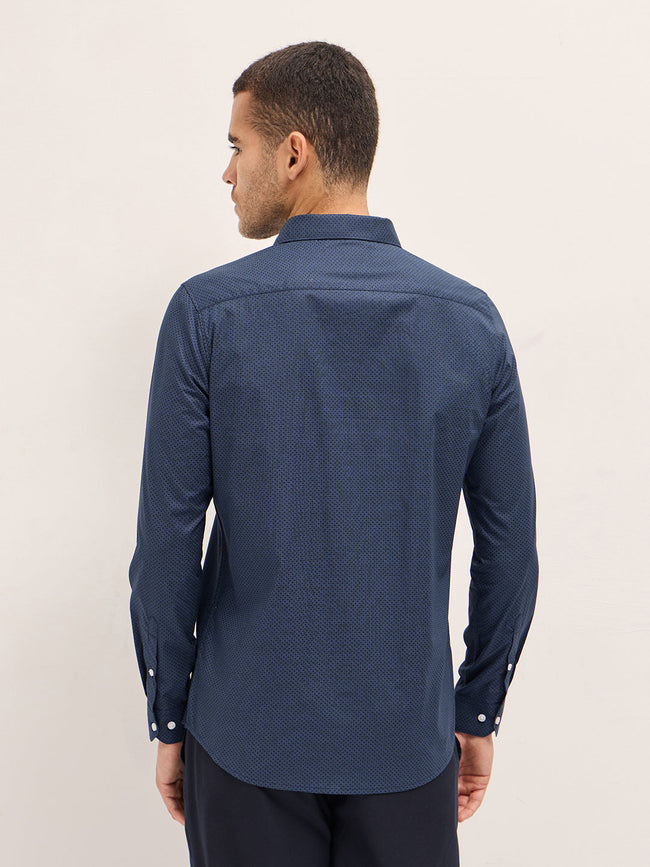 Men Dark Blue Geometric Printed Tailored Fit Formal Shirt