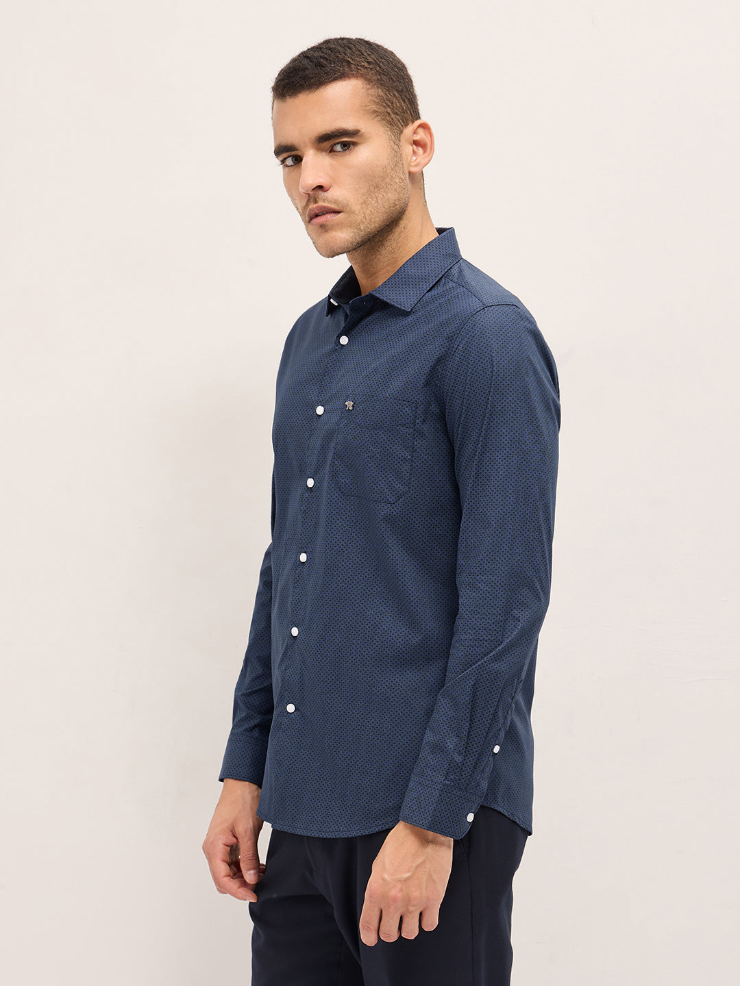 Men Dark Blue Geometric Printed Tailored Fit Formal Shirt