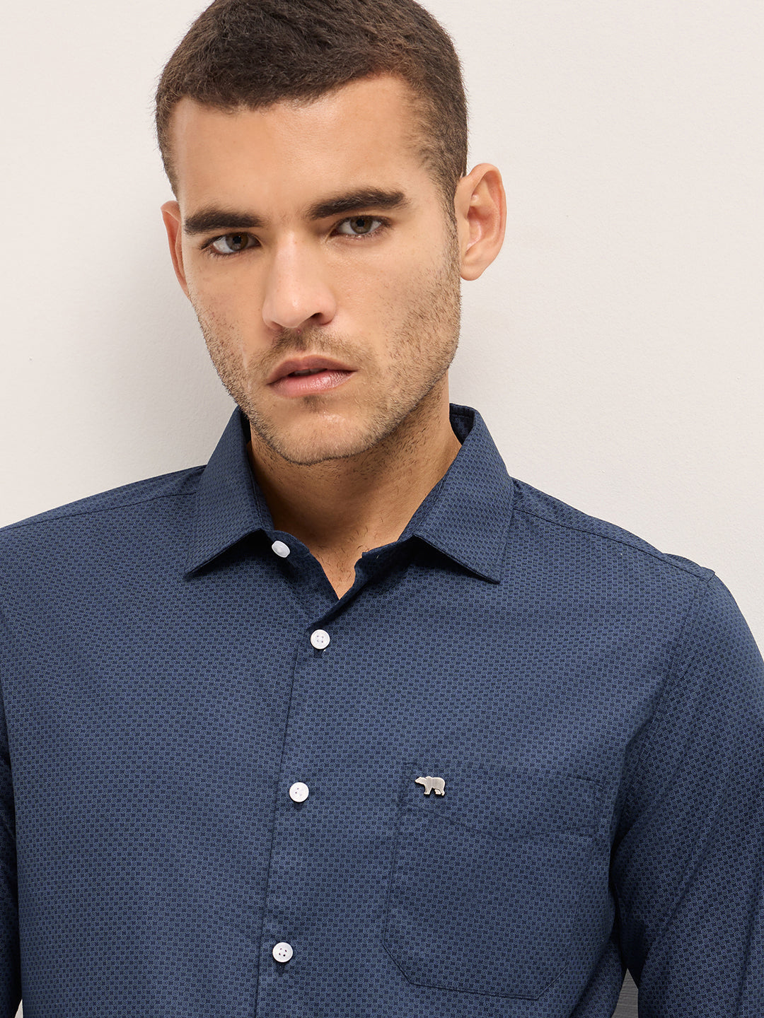 Men Dark Blue Geometric Printed Tailored Fit Formal Shirt