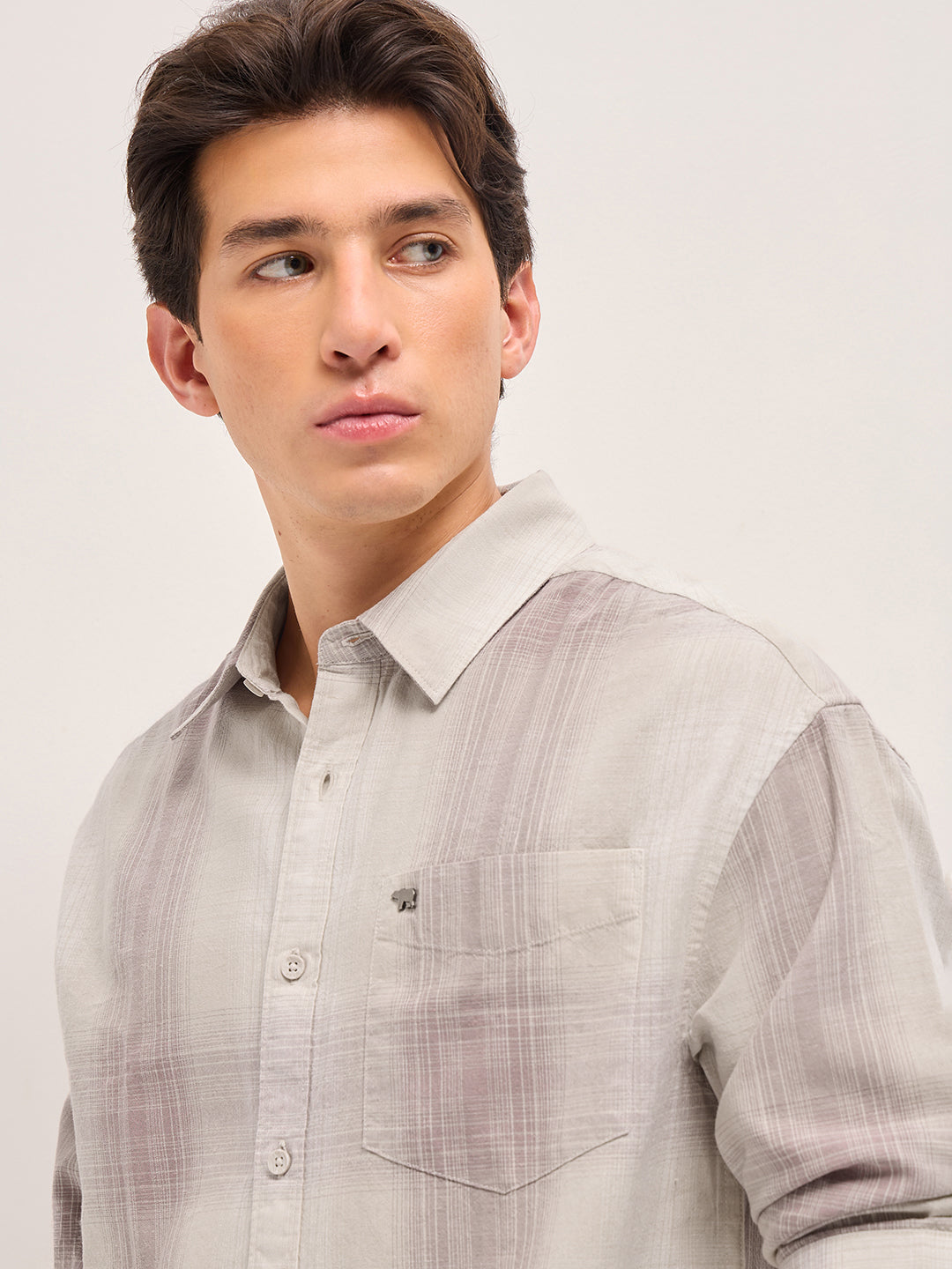 Men Pink and Cream Checkered Relaxed Fit Casual Shirt