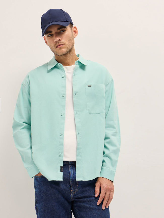 Men Shirt Light Blue Solid Relax Fit Overshirt