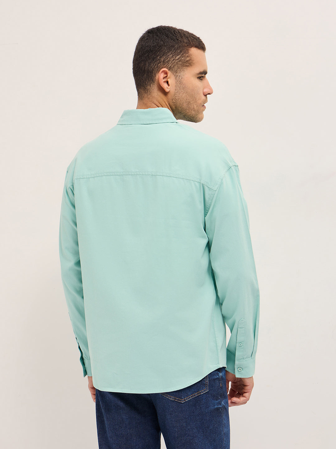 Men Shirt Light Blue Solid Relax Fit Overshirt
