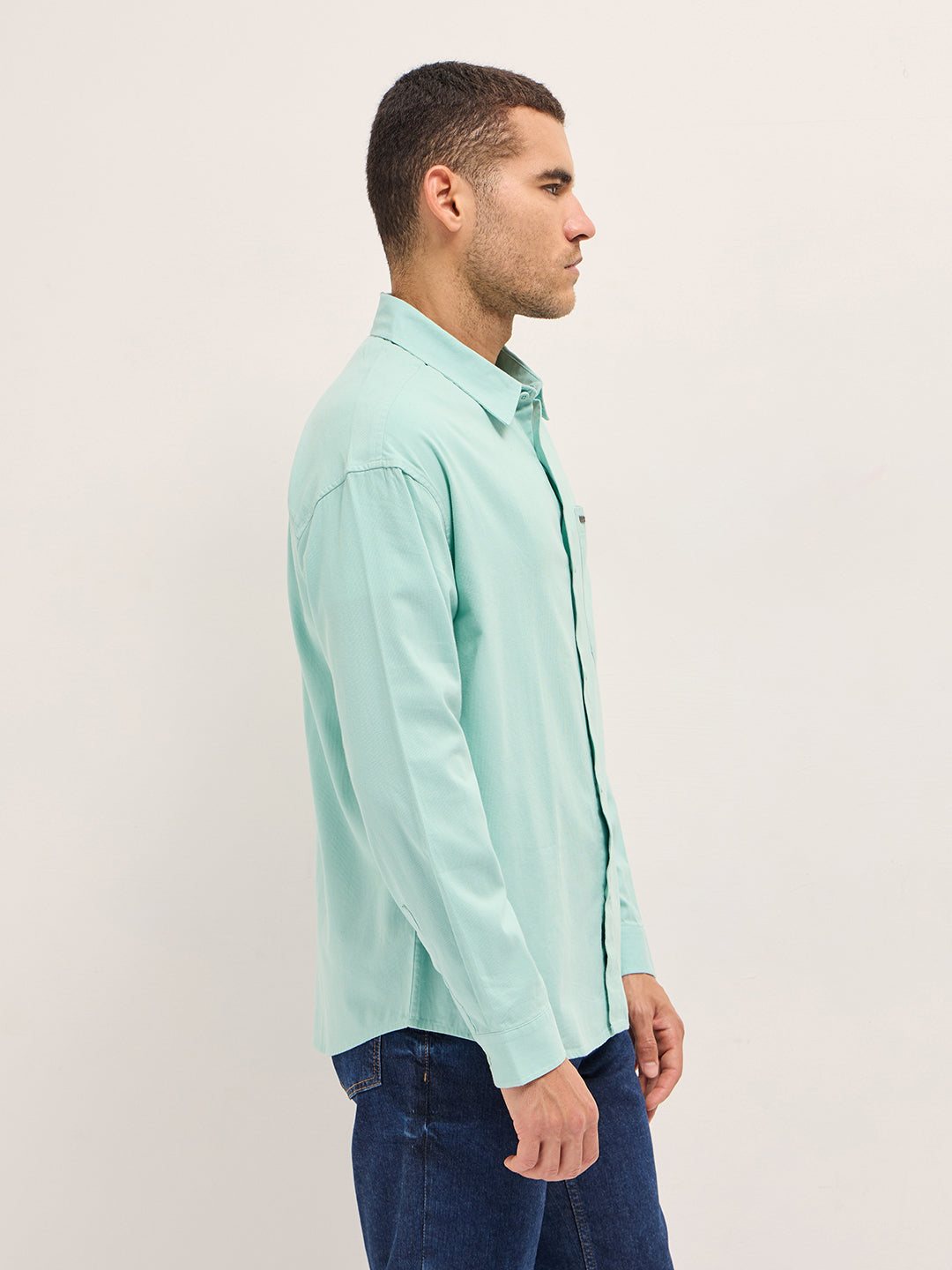 Men Shirt Light Blue Solid Relax Fit Overshirt