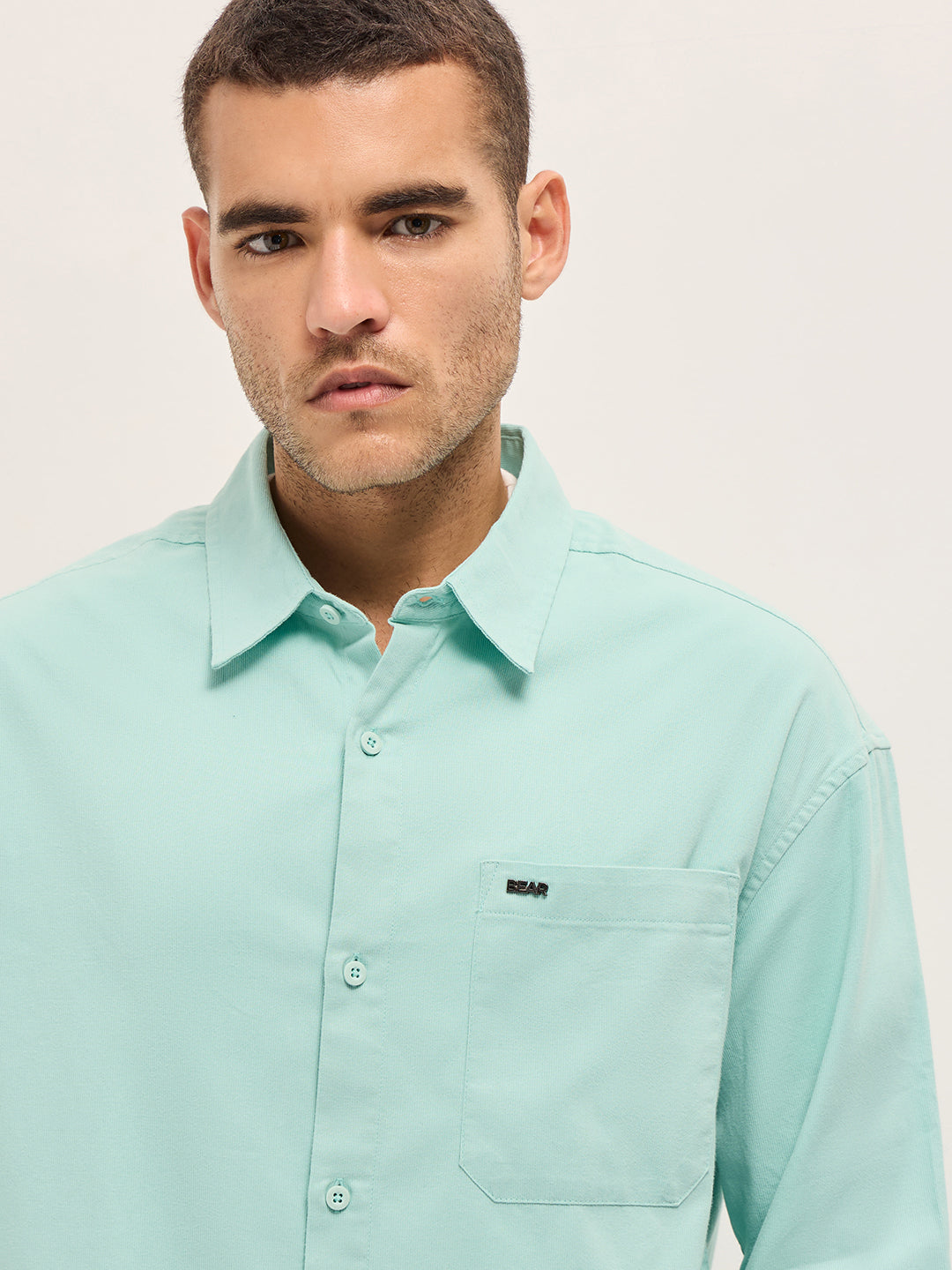 Men Shirt Light Blue Solid Relax Fit Overshirt