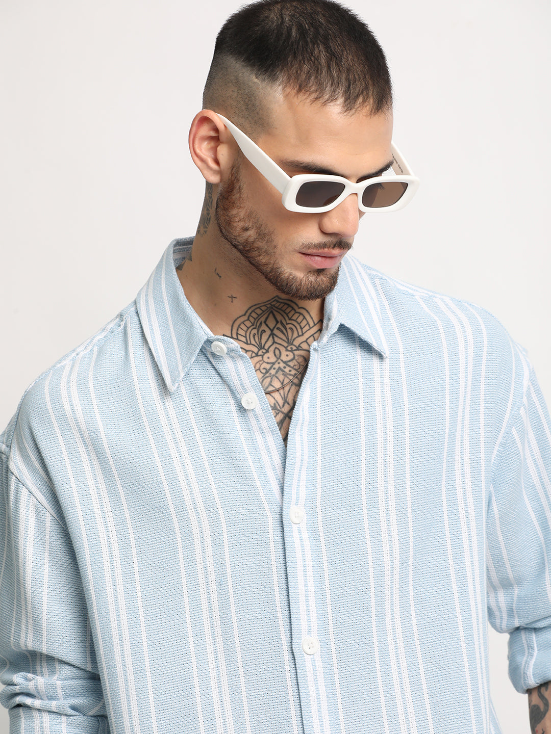 Men  Light Blue Stripe Relax Fit Casual Shirt
