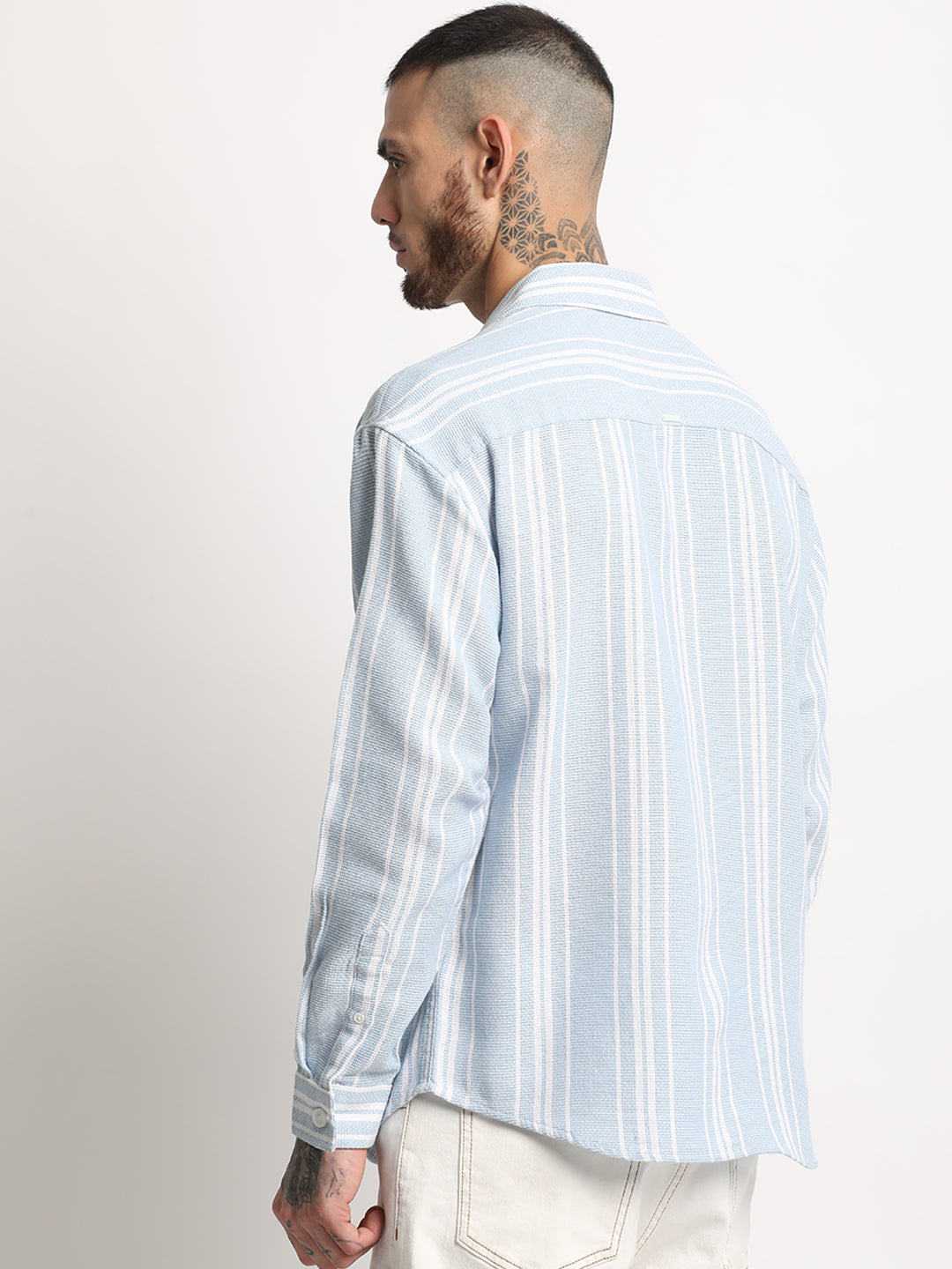 Men  Light Blue Stripe Relax Fit Casual Shirt