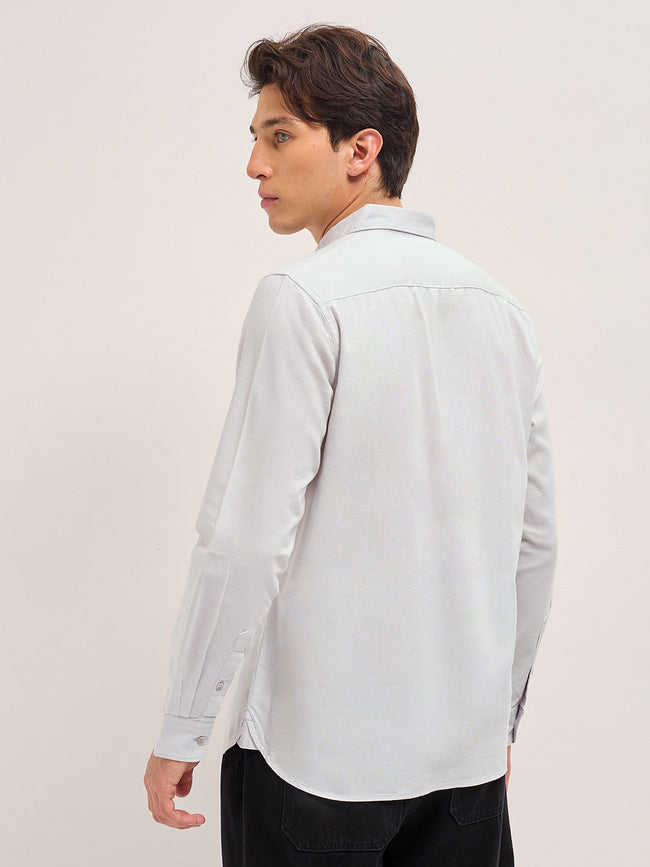 Men Light Grey Solid Slim Fit Casual Shirt