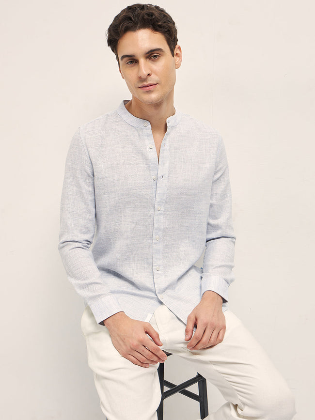 Men Light Blue Solid Slim Fit Casual Shirt