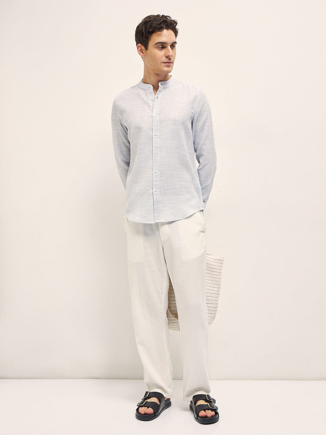 Men Light Blue Solid Slim Fit Casual Shirt