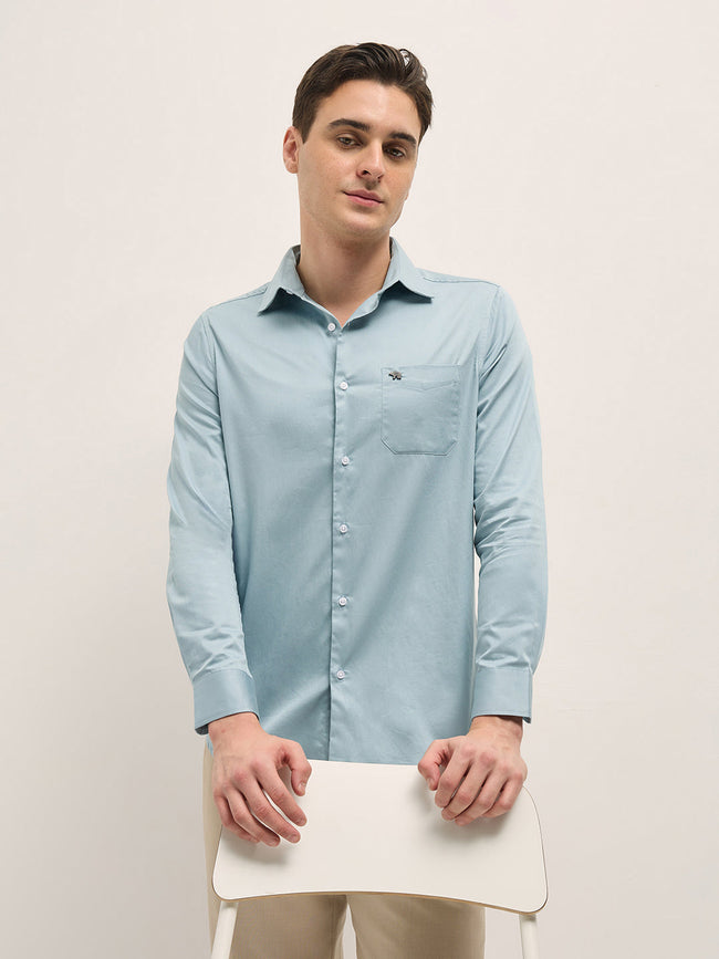 Men Shirt Light Blue Tailored Fit Solid Formal Shirt