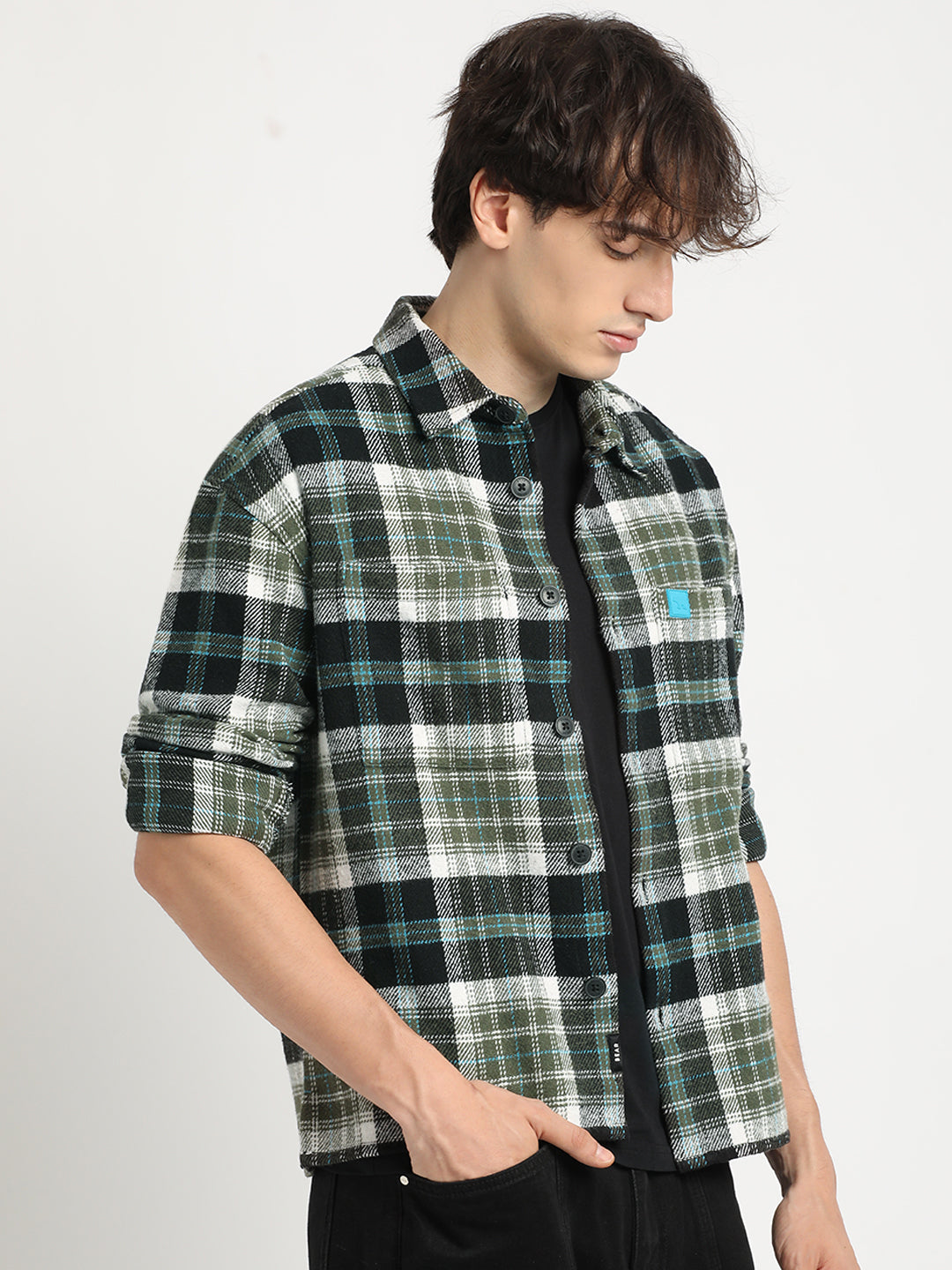 Men  Multi-color Checkered Relax Fit Shacket