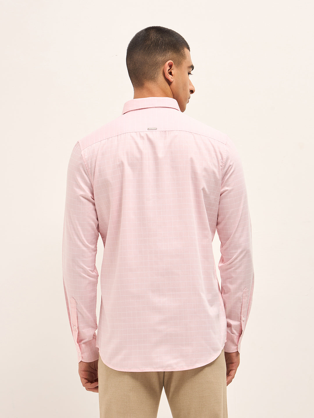 Men Pink Windowpane Checks Tailored Fit Formal Shirt