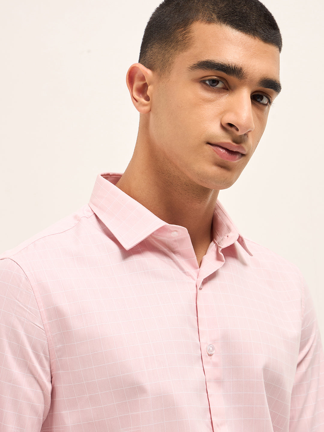 Men Pink Windowpane Checks Tailored Fit Formal Shirt