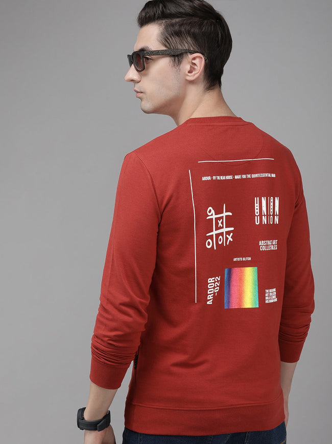 Men Ardor Edition Red Slim Fit Printed Pure Cotton Sweatshirt