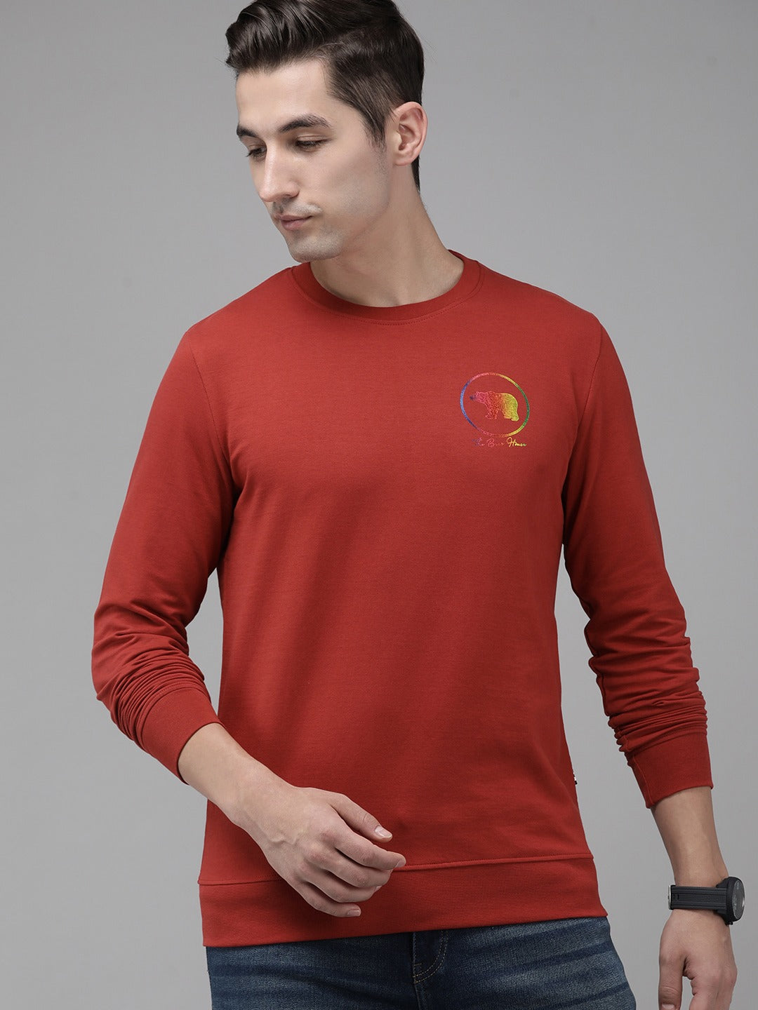 Men Ardor Edition Red Slim Fit Printed Pure Cotton Sweatshirt