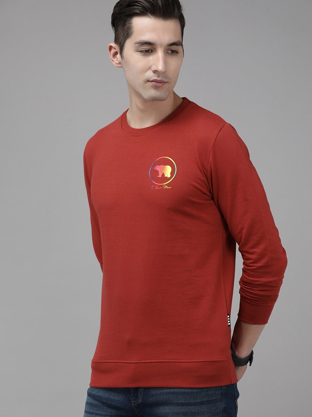 Men Ardor Edition Red Slim Fit Printed Pure Cotton Sweatshirt