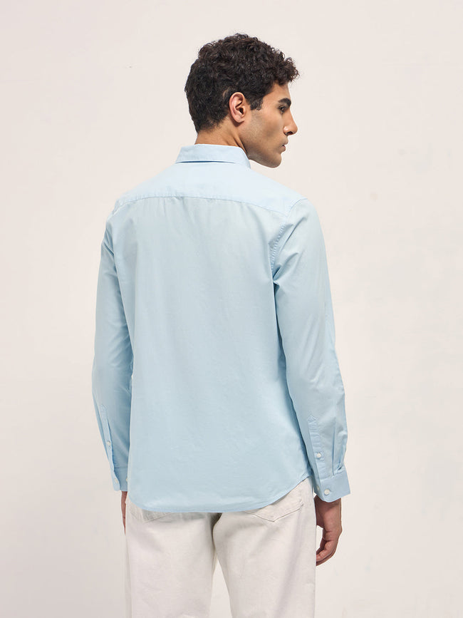 Men Blue Cotton Solid Slim Fit Casual Shirt