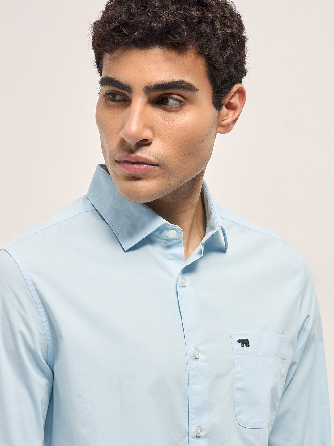 Men Blue Cotton Solid Slim Fit Casual Shirt