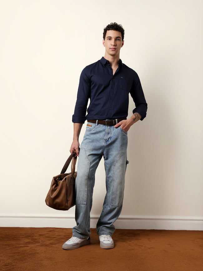 Men Solid Casual Full-Sleeve Shirt