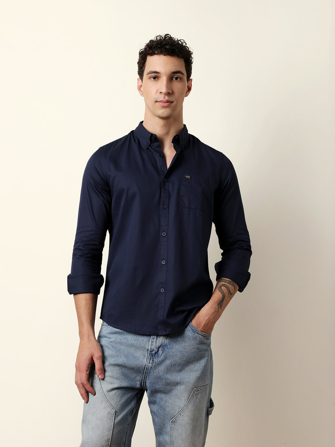 Men Solid Casual Full-Sleeve Shirt