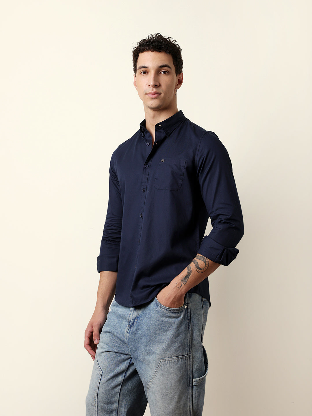 Men Solid Casual Full-Sleeve Shirt