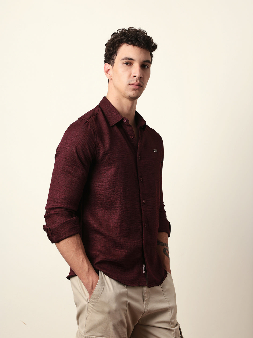 Men Solid Casual Full-Sleeve Shirt