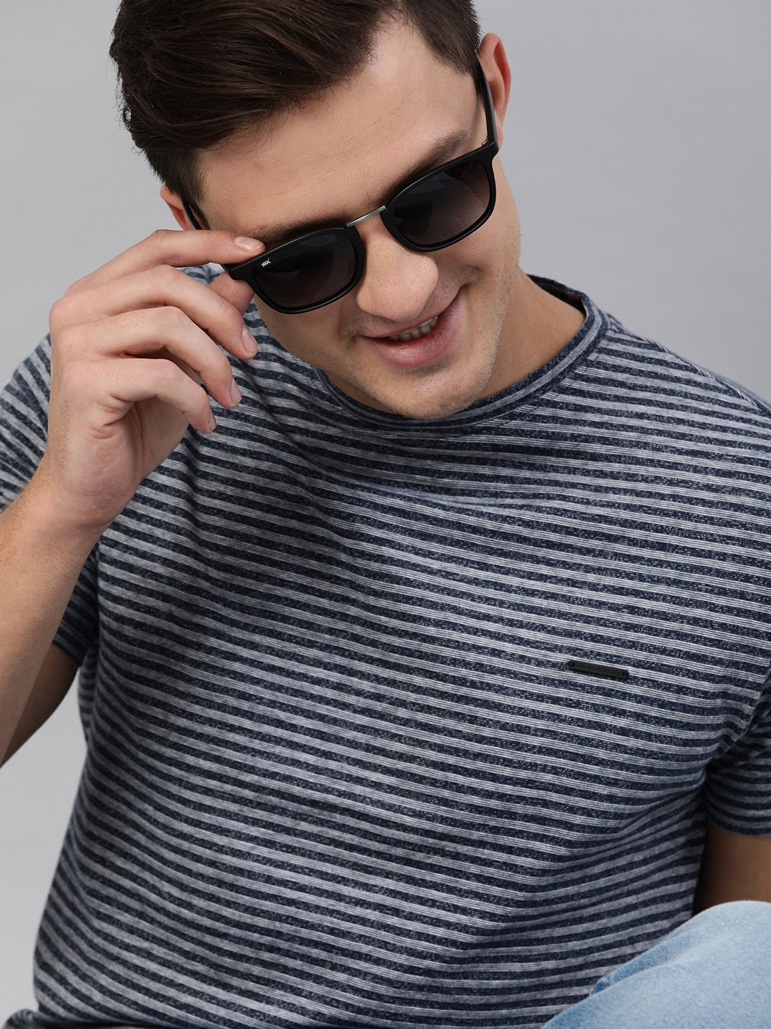 Men Blue Cotton Striped T-Shirt