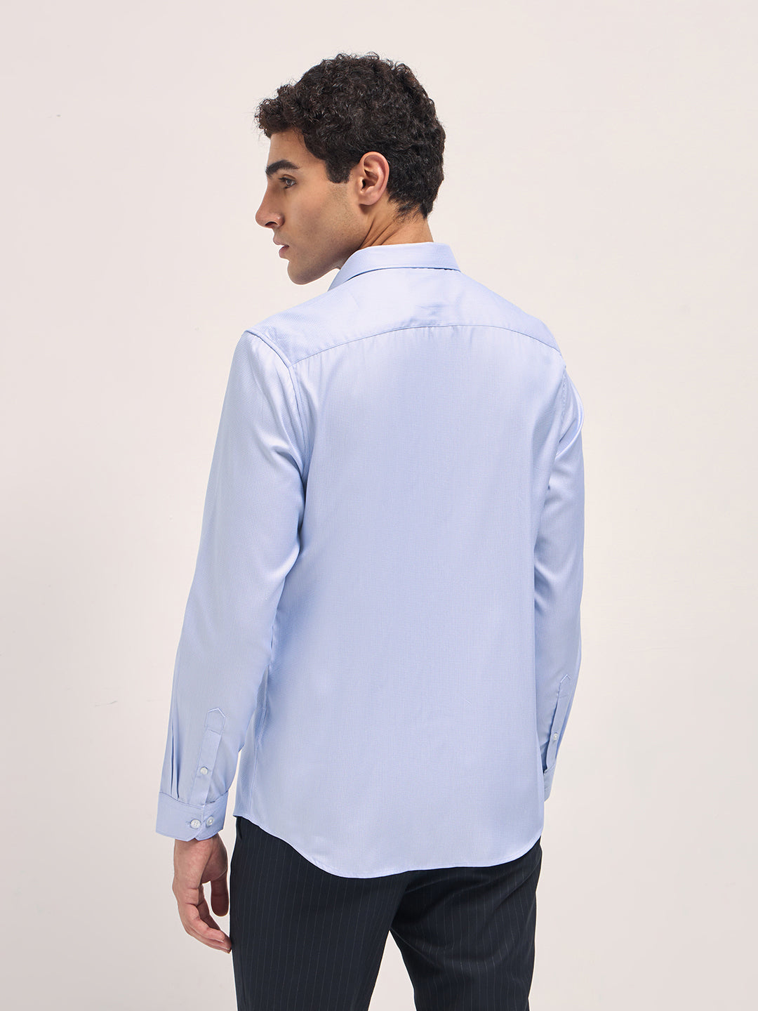 Men Light Blue Woven Design Tailored Fit Formal Shirt