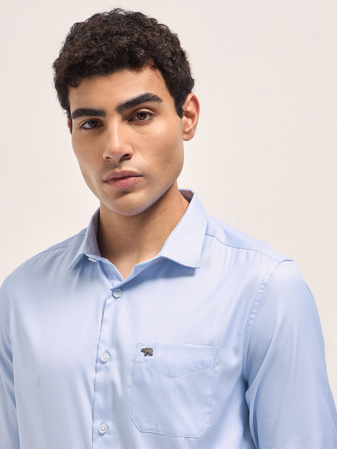 Men Light Blue Woven Design Tailored Fit Formal Shirt
