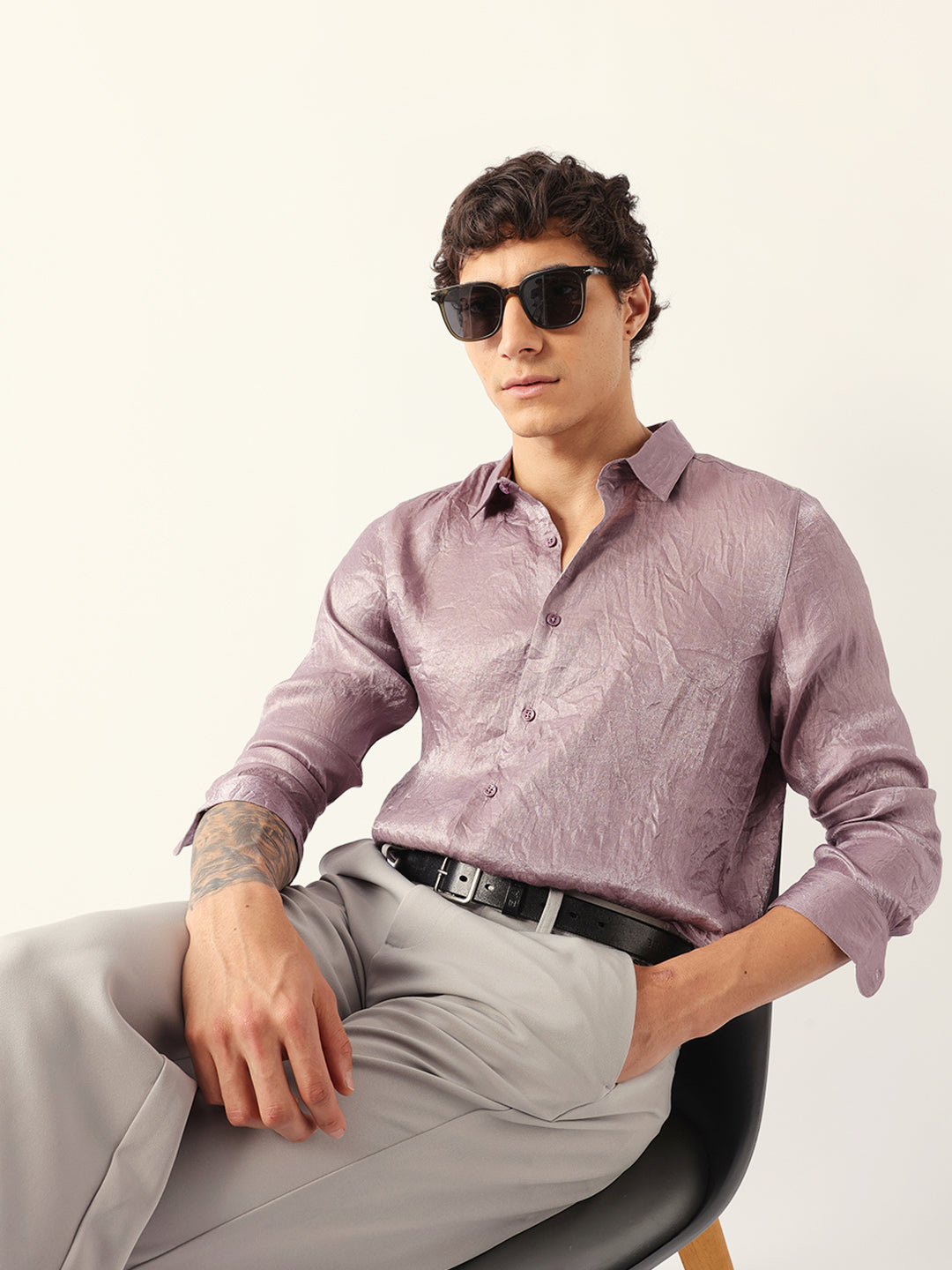 Men Purple Viscose Rayon Checked Shirt
