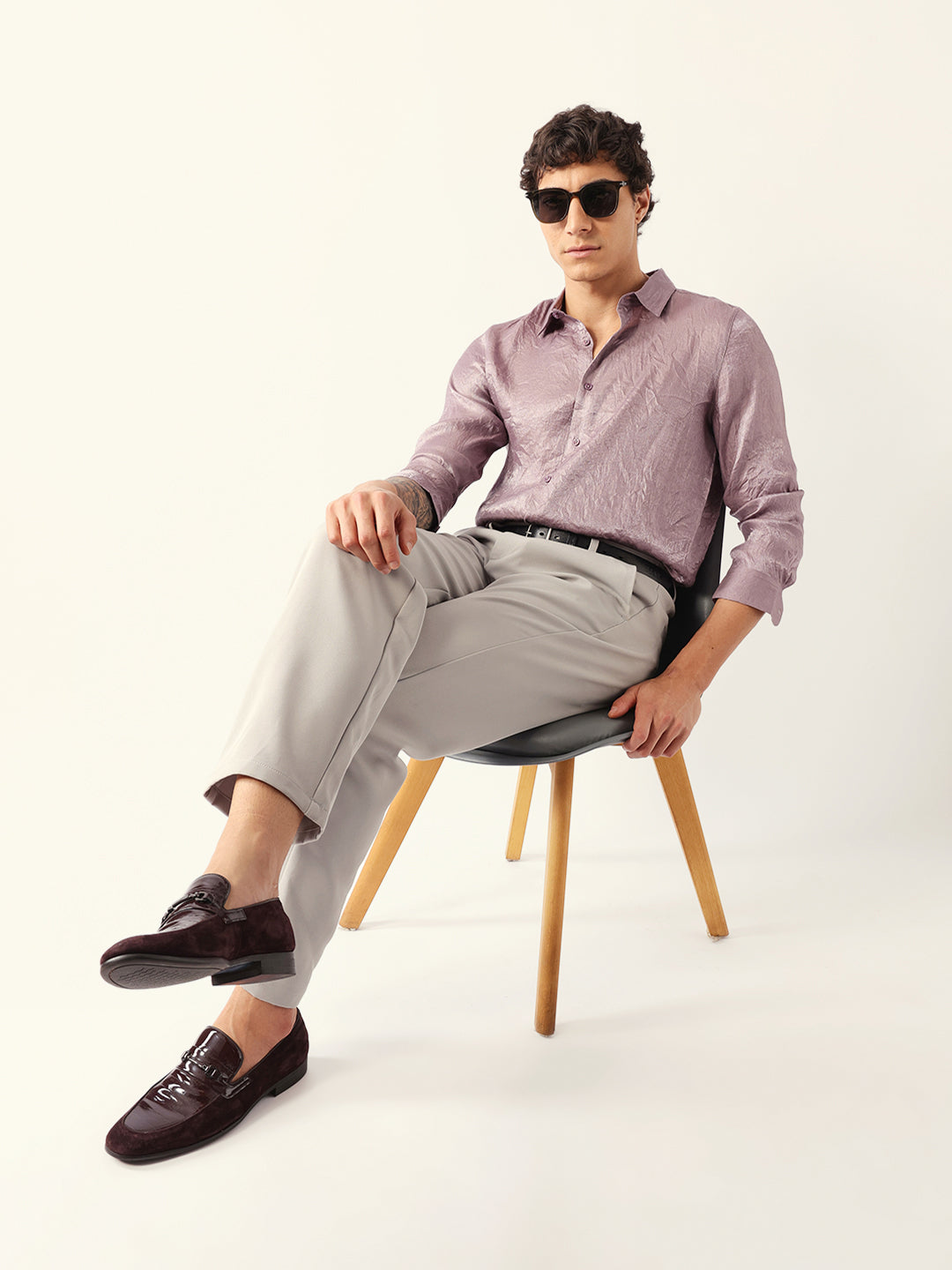 Men Purple Viscose Rayon Checked Shirt