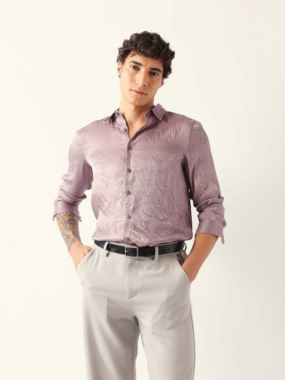 Men Purple Viscose Rayon Checked Shirt