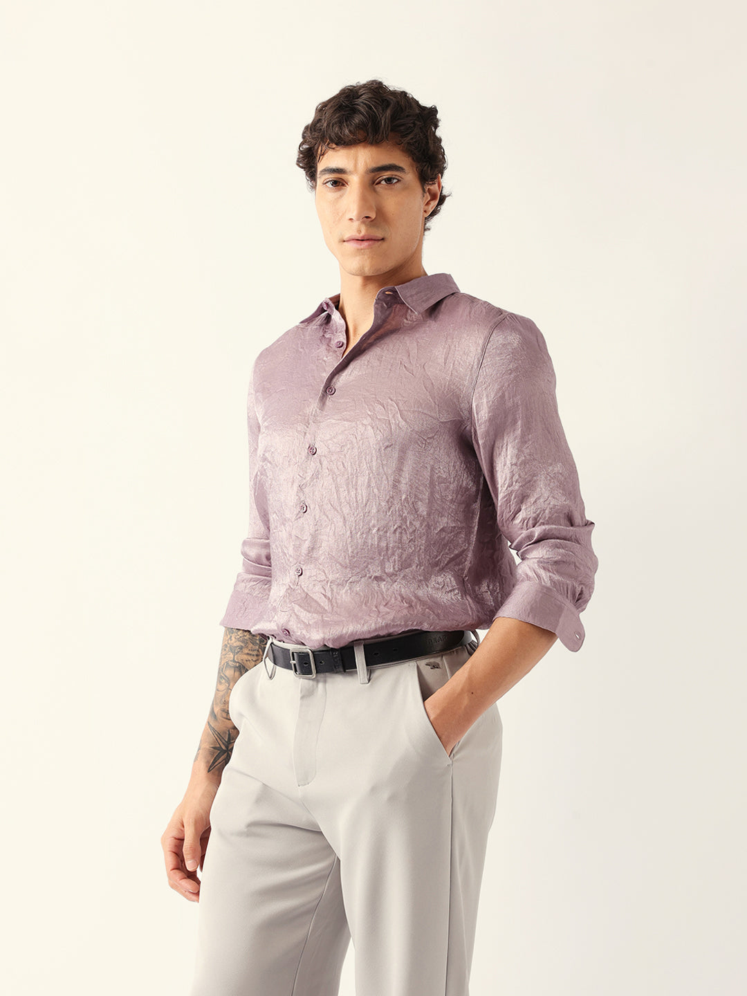 Men Purple Viscose Rayon Checked Shirt