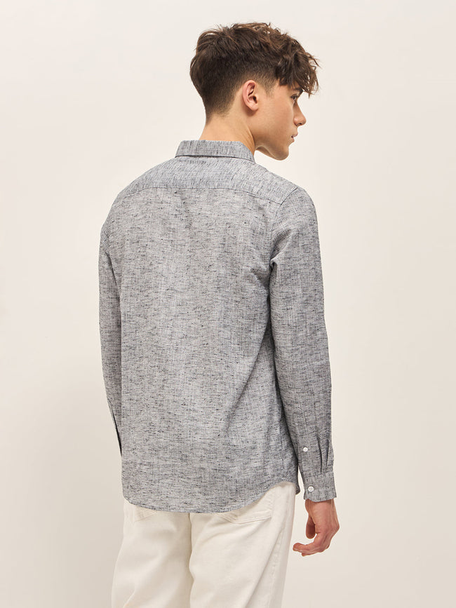 Men Grey Self Design Slim Fit Casual Shirt