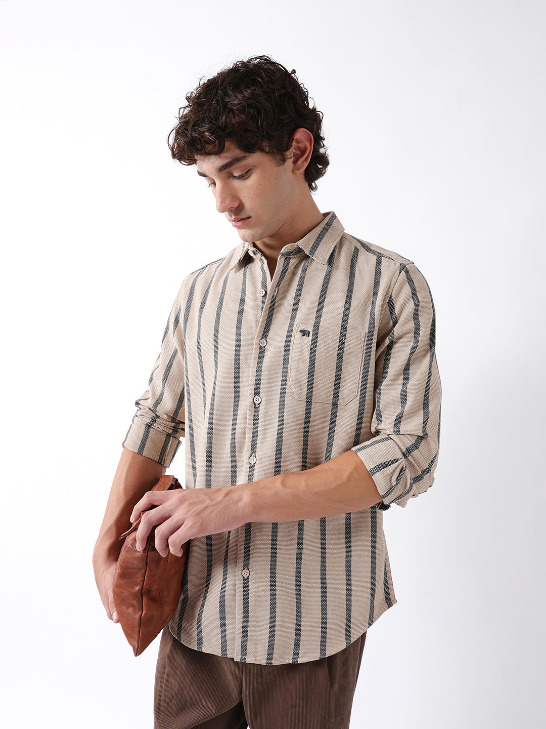 Men Beige Striped Shirt