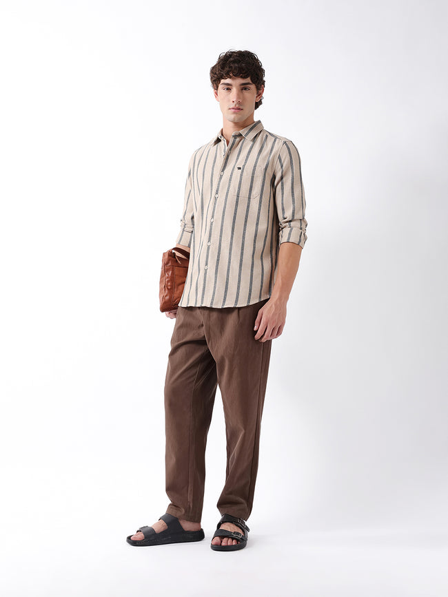 Men Beige Striped Shirt