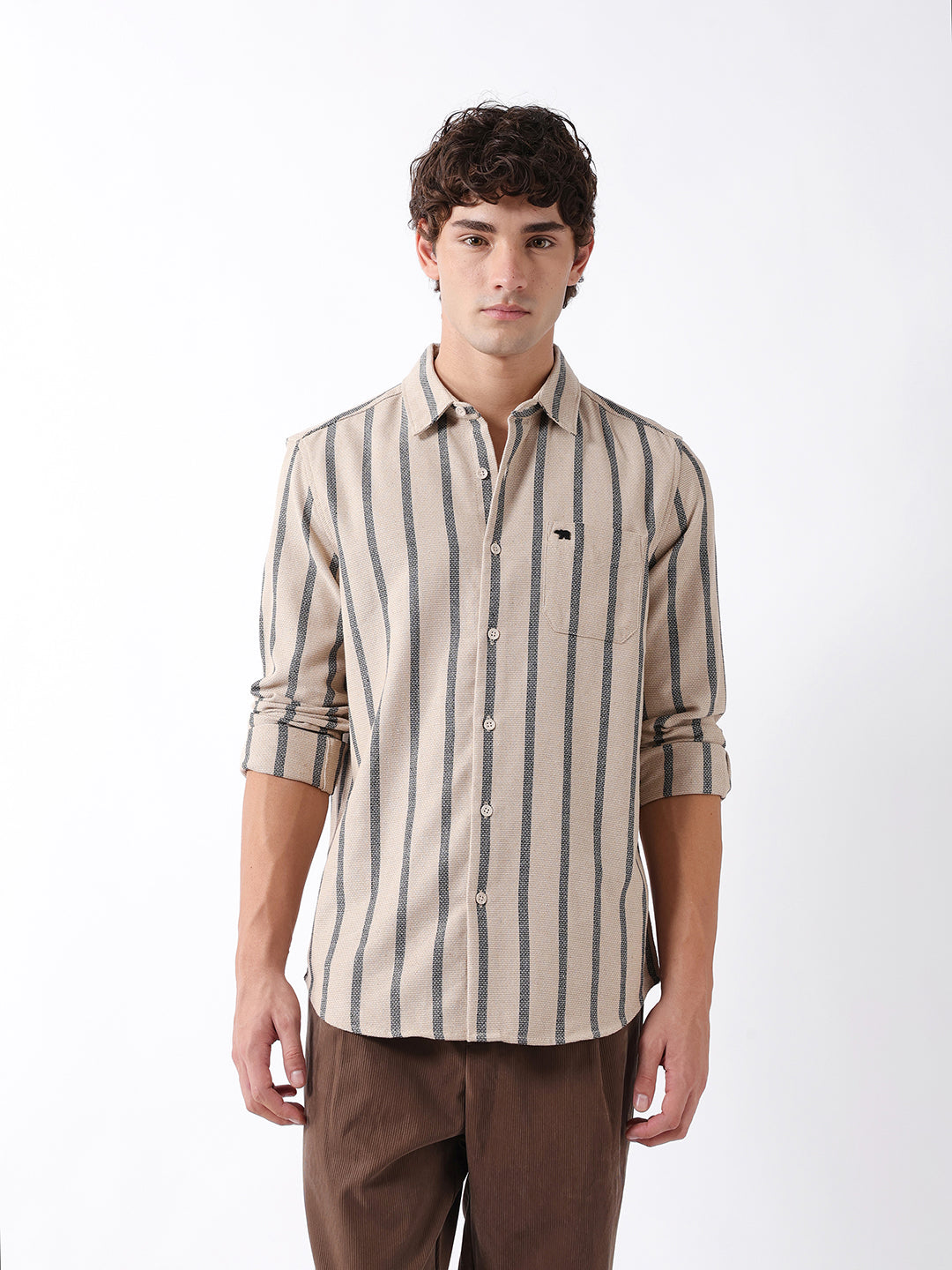 Men Beige Striped Shirt