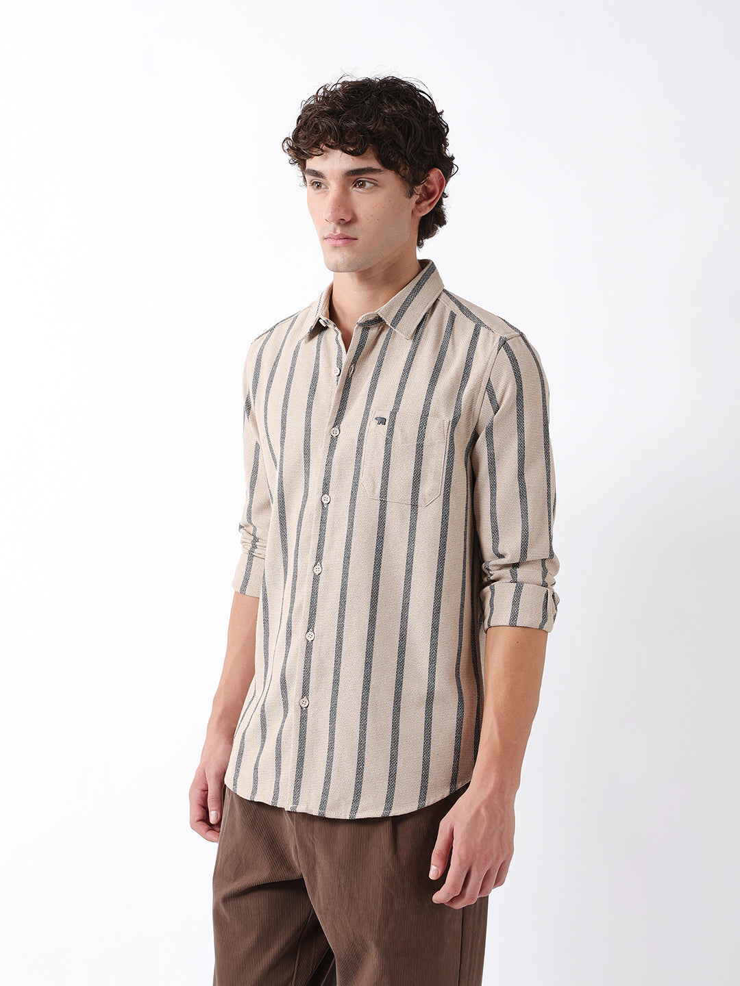 Men Beige Striped Shirt