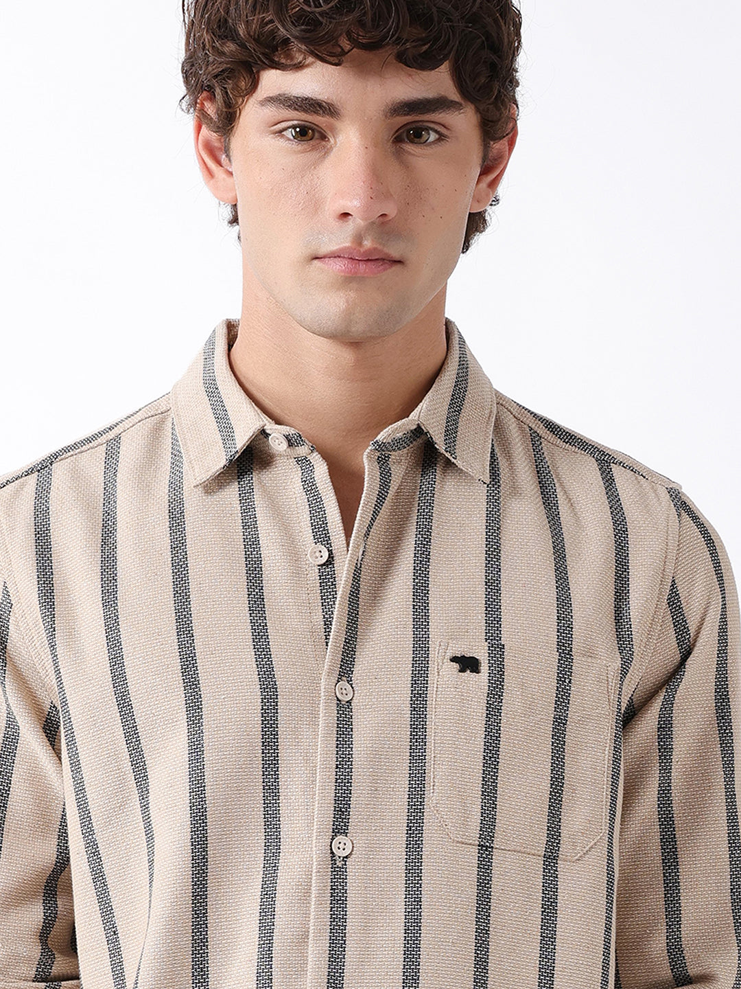 Men Beige Striped Shirt