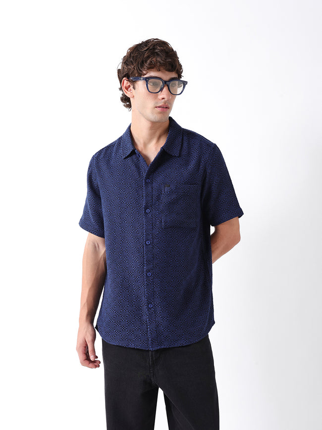Men Blue Dobby Shirt