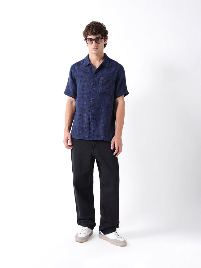 Men Blue Dobby Shirt
