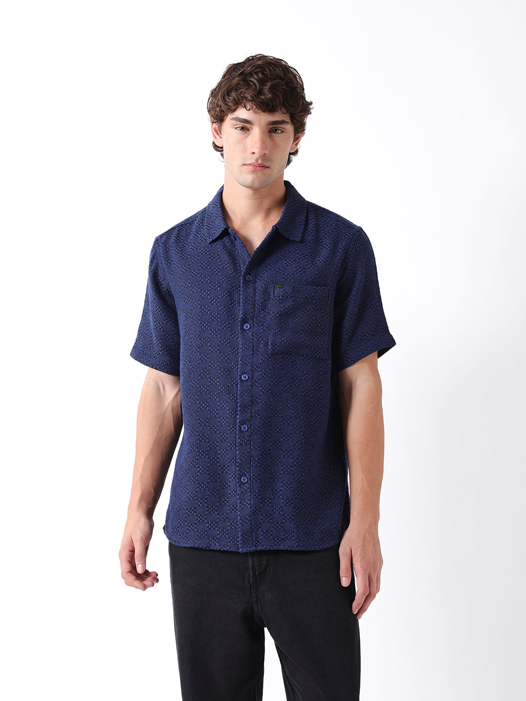 Men Blue Dobby Shirt
