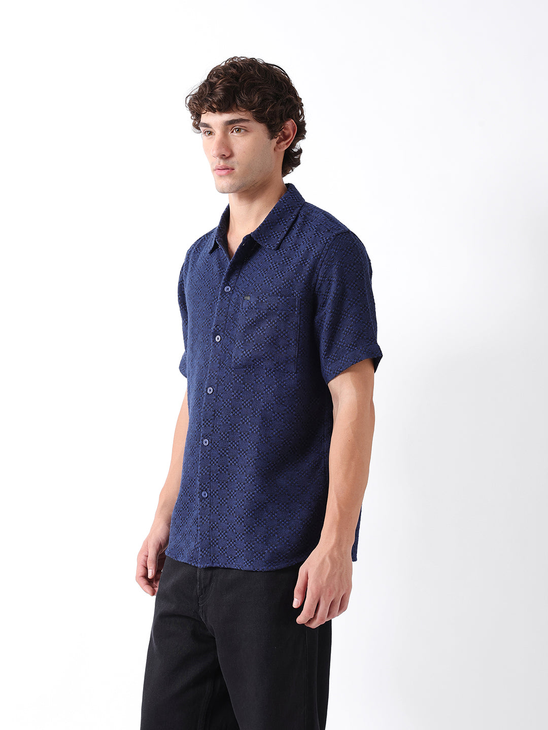 Men Blue Dobby Shirt